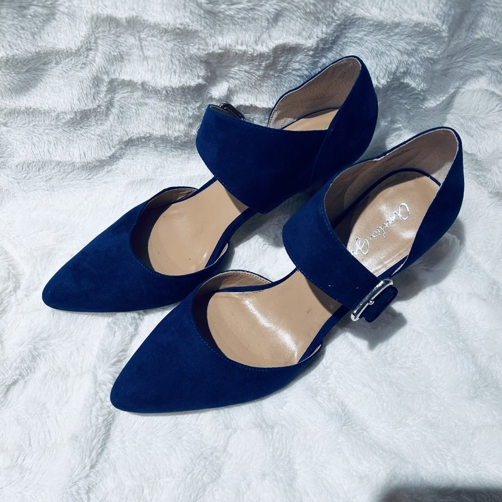 Amelia Grace "Leslie" Blue Faux Suede Pointed Toe Pumps